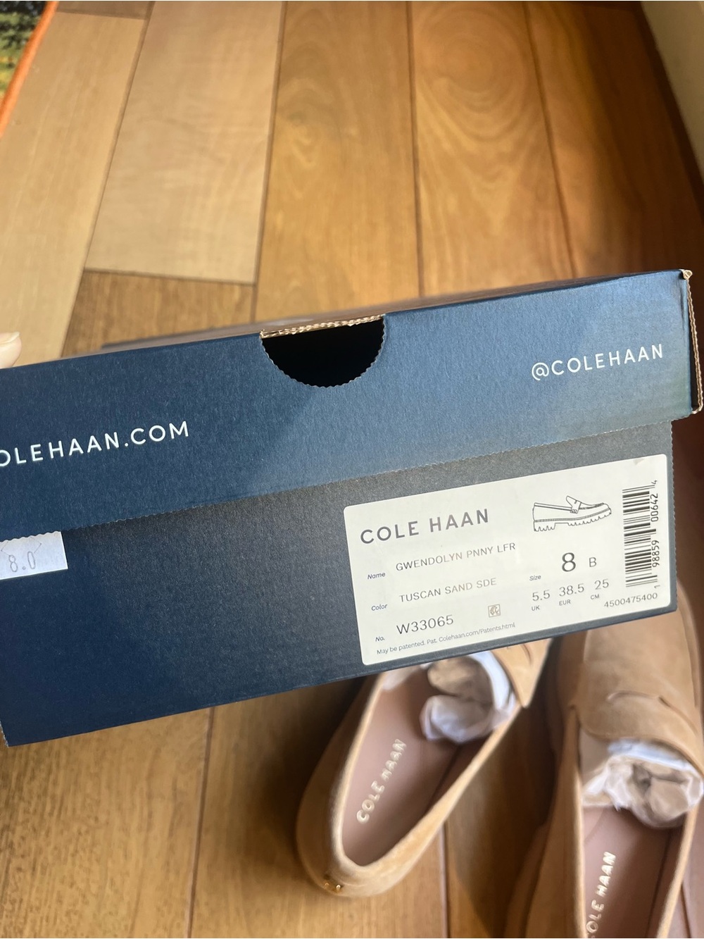 NIB Cole Haan Women's Gwendolyn Penny Loafers Tuscan Sand Suede Size 8 W33065 - Picture 7 of 7
